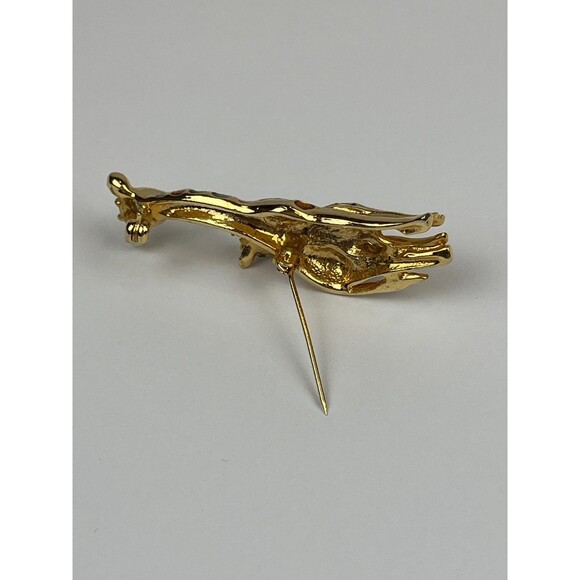 Vintage Giraffe Mother & Baby Brooch Gold Tone Enamel Amber Rhinestones Animal - Picture 5 of 11